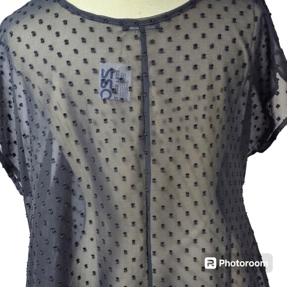 Cha Cha Vente Black Sheer High-Low Swiss Dot Swimsuit Coverup Women's Size S - Picture 4 of 10